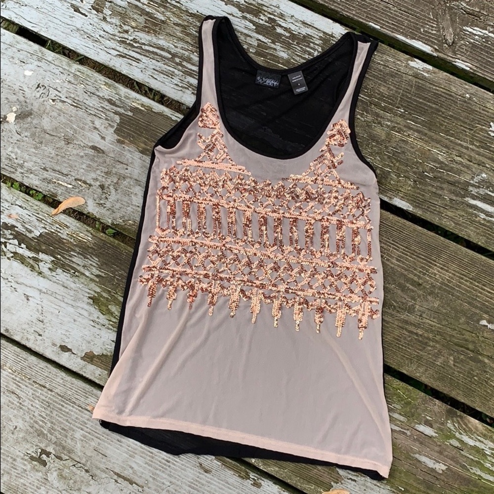 Daytrip Mesh Sequence Sheer Shirt XS